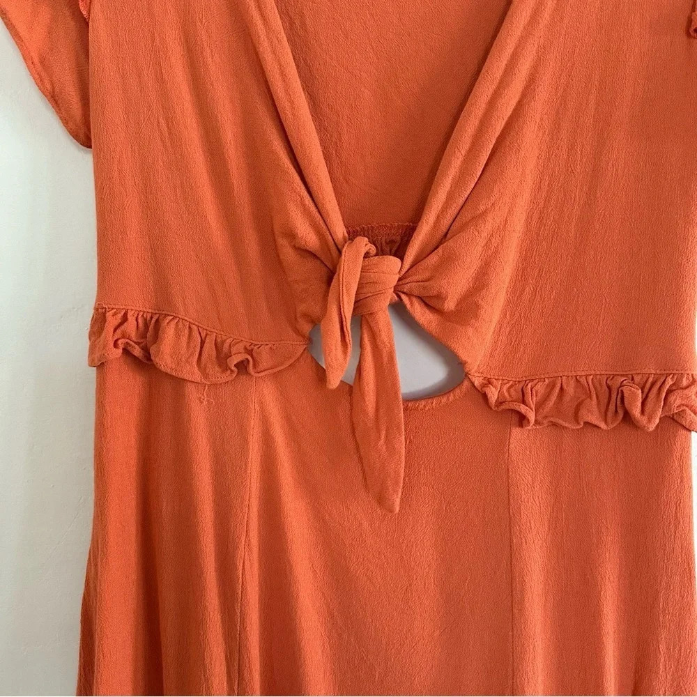 Lulu's Coral Sea Day Skater Dress Tie Front V-neck Flutter Sleeve Size Large - Picture 9 of 9